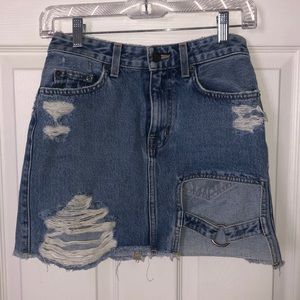 Carmar denim skirt distressed with buckle detail